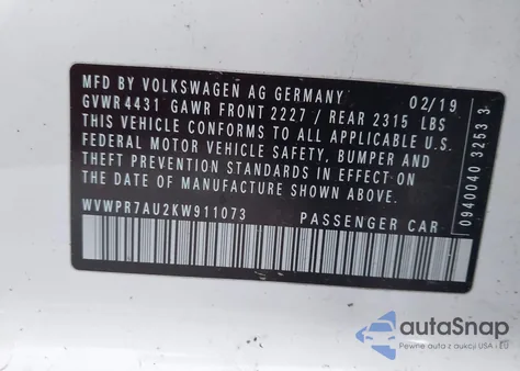 2019 Volkswagen E-Golf Sel Premium z USA, uszkodzony, nr VIN WVWPR7AU2KW911073